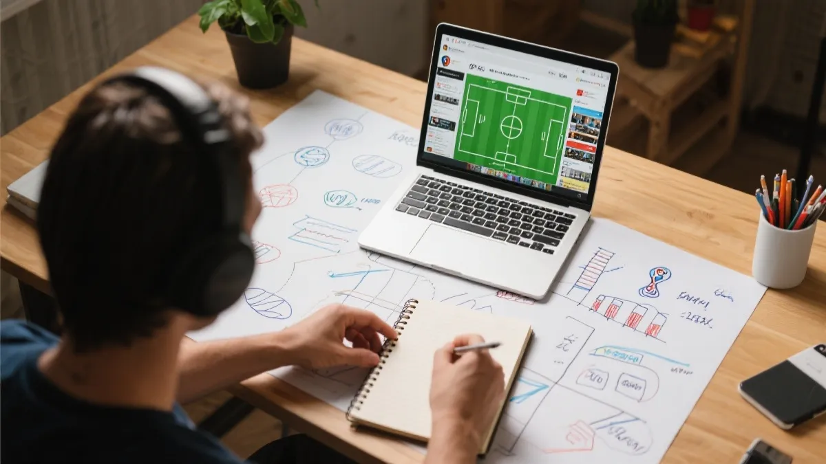 内容创作者在桌前策划图表