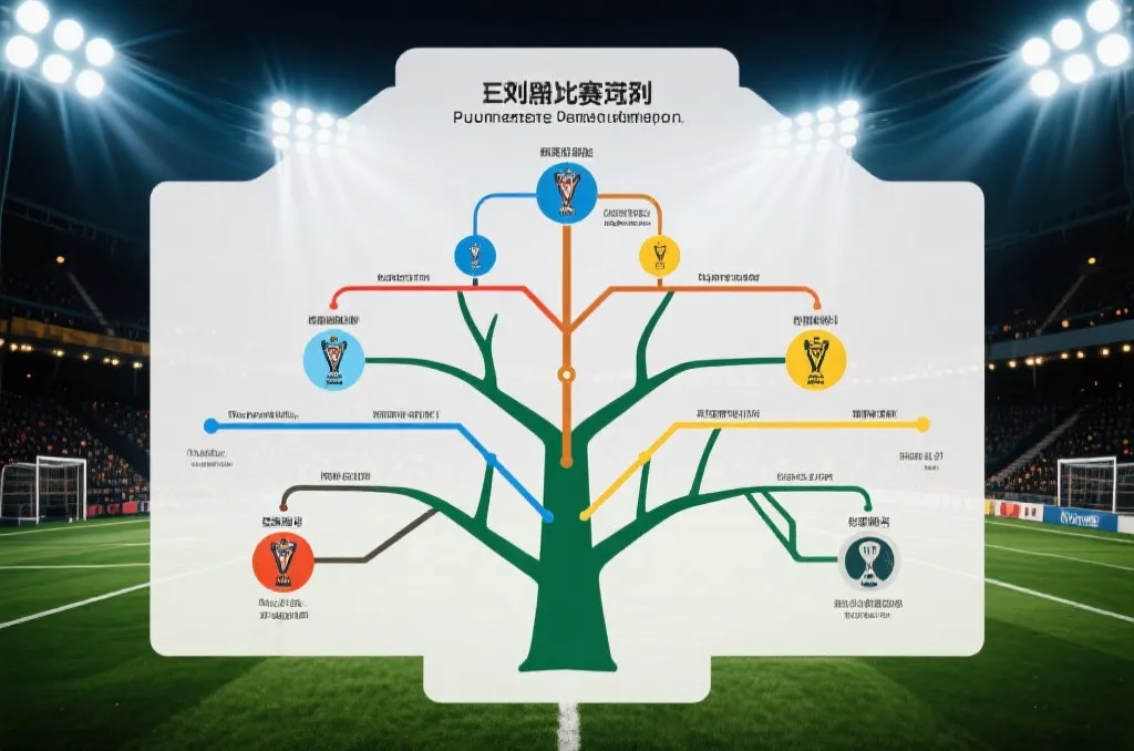 世界杯分组抽签后，各支球队在不同路径上的淘汰赛走线示意图，呈现复杂对阵格局